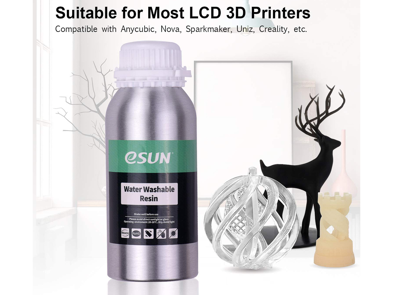 UV/LCD WASHABLE WHITE 0,5kg ESUN 3D RESIN 405NM 1