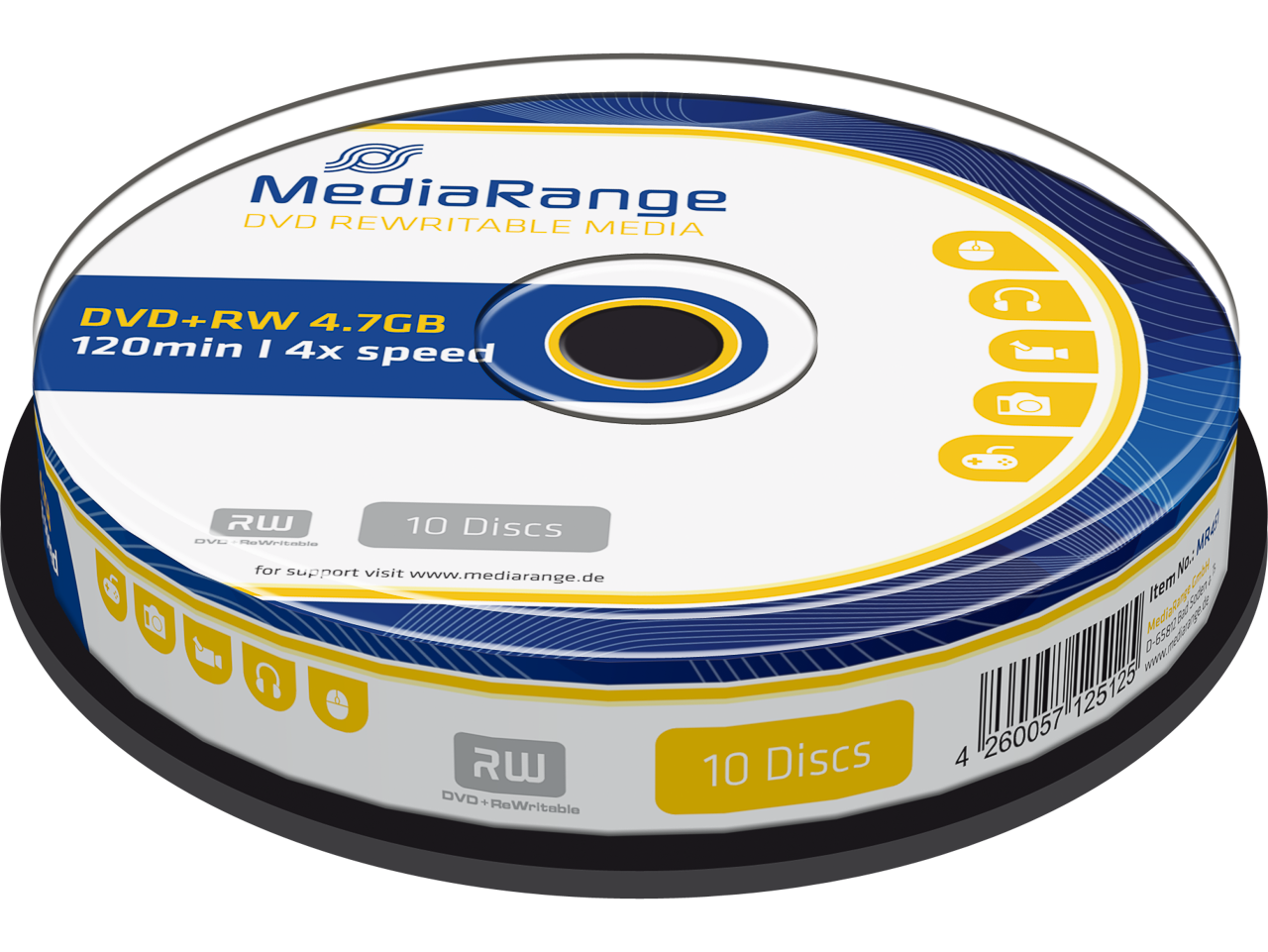 MEDIARANGE DVD+RW 4.7GB 4x (10) CB MR451 Cake Box 1