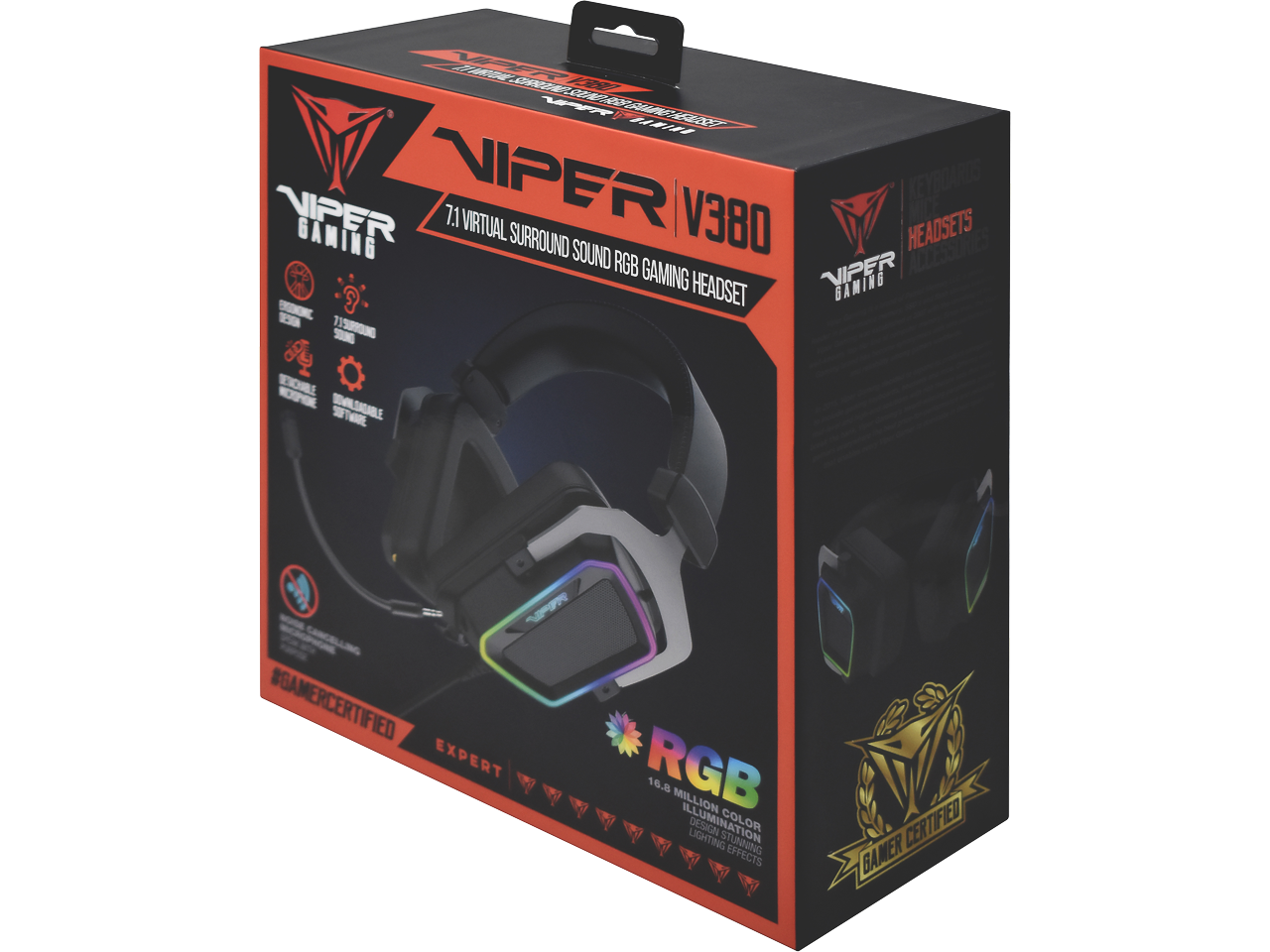 VIPER V380 7.1 SURROUND GAMING HEADSET PV3807UMXEK Kabel/Mikrofon/schwarz 1