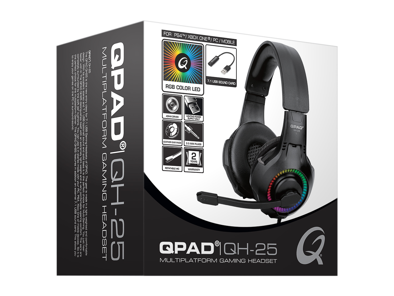 QPAD QH25 7.1 USB PRO GAMING HEADSET 9J.H3593.H25 Kabel/Mikrofon/3,5Klinke 1