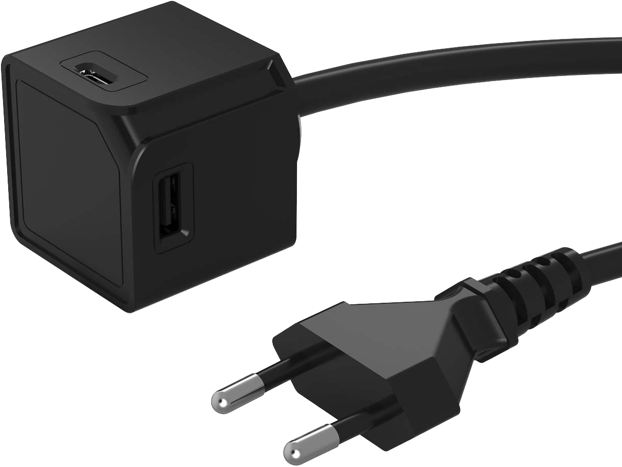 POWERCUBE SOCKET USB BLACK extended 1,5m cable 2x USB-C 2x USB-A 1