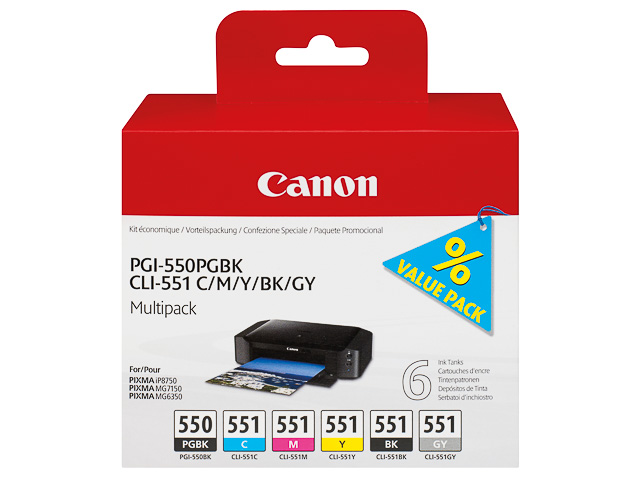 6496B005 CANON PGI550+CLI551 Pixma Inkt (6) cmyk gy/pbk w/o SEC 1x300/5x314 1