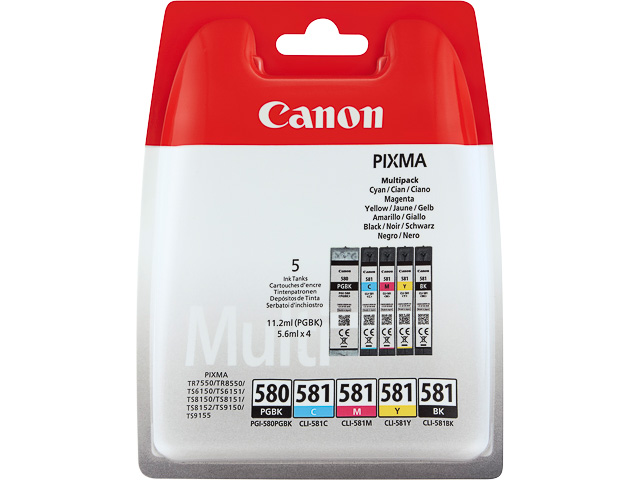2078C005 CANON PGI580+CLI581 Pixma TS TR Inkt (5) zwart Blister 1x11,2/4x5,6 ml 1