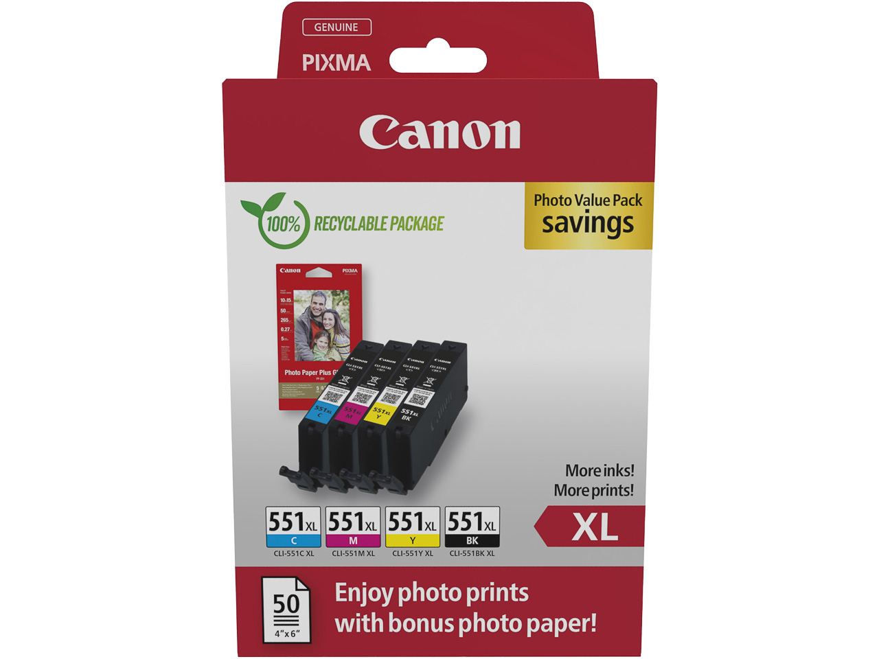 6443B008 CANON CLI551XL Pixma Inkt+Fotopapier (4) cmy pbk HC w/o SEC 1