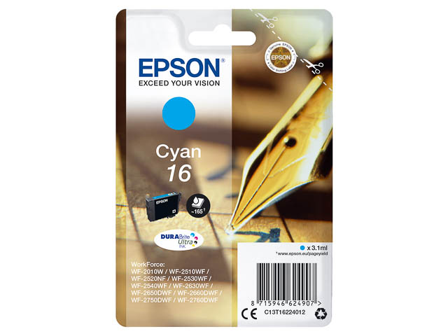 C13T16224012 EPSON WF encre cyan ST 165 pages 3,1ml 1