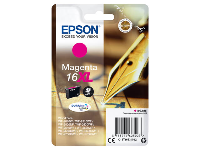 C13T16334012 EPSON WF Inkt magenta HC 450pagina's 6,5ml 1