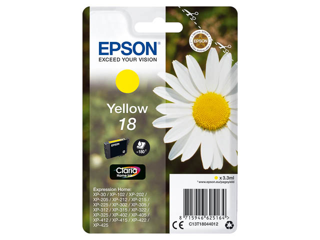 C13T18044012 EPSON XP Tinte yellow ST 180Seiten 3,3ml 1