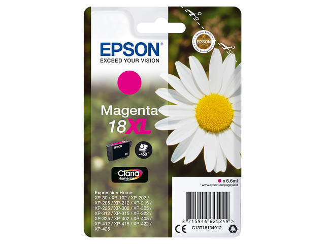 C13T18134012 EPSON XP Inkt magenta HC 450pagina's 6,6ml 1