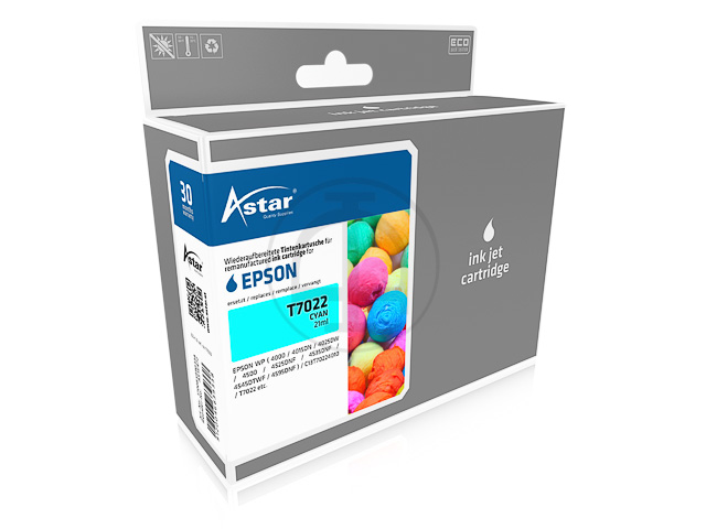 AS15472 ASTAR EPSON T7022 WP ink cyan rebuilt 2000pages chip 21ml 1