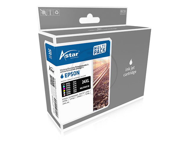 AS46249 ASTAR EPSON T2438 XP Tinte (6) cmyk gy/lg/pc/pm HC rebuilt 1x500/5x740 1