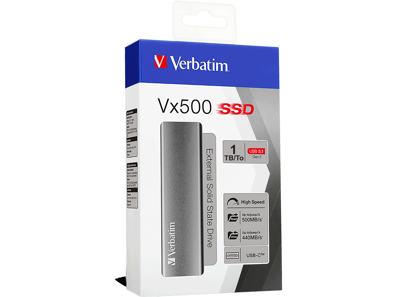 VERBATIM VX500 SSD 1TB 47444 USB 3.1 Typ C external grey 1