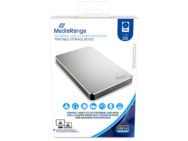 MEDIARANGE HDD 1TB MR996 USB 3.0 external silver 1