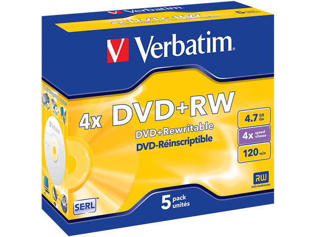VERBATIM DVD+RW 4.7GB 4x(5) JC 43229 jewel case data life plus 1