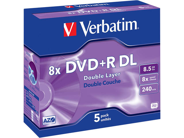 VERBATIM DVD+R DL 8.5GB 8x (5) JC 43541 Jewel Case matt silber 1