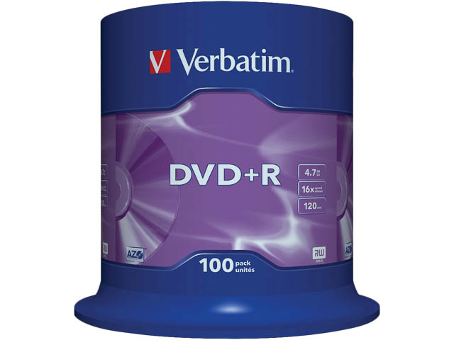 VERBATIM DVD+R 4.7GB 16x (100) SP 43551 Spindel matt silber 1