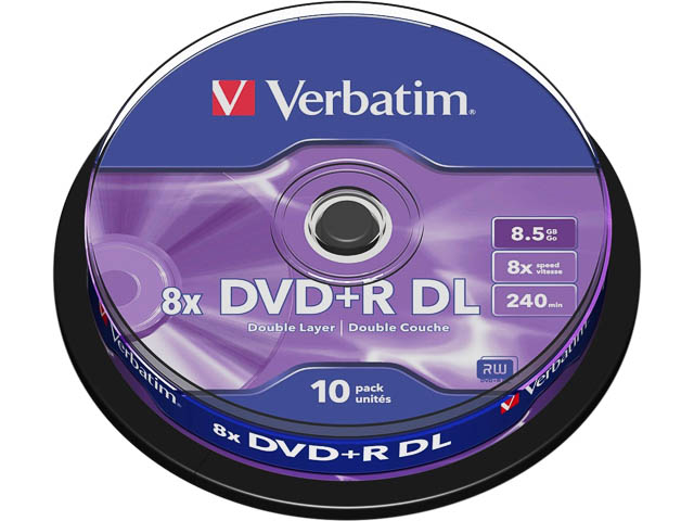 VERBATIM DVD+R DL 8.5GB 8x (10) SP 43666 spindle  matt silver 1