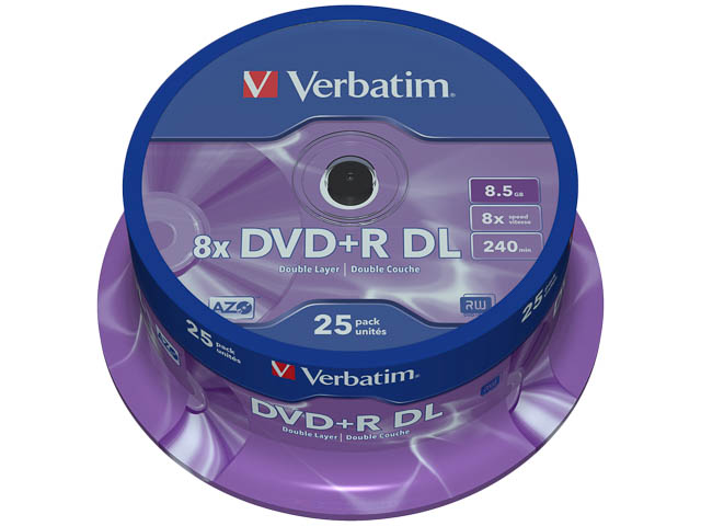 VERBATIM DVD+R DL 8.5GB 8x (25) SP 43757 Spindel matt silber 1