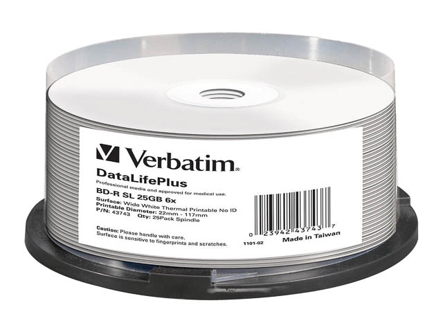VERBATIM BD-R 25GB 6x TW (25) CB WORM 43743 blu-ray cake box thermo printable 1