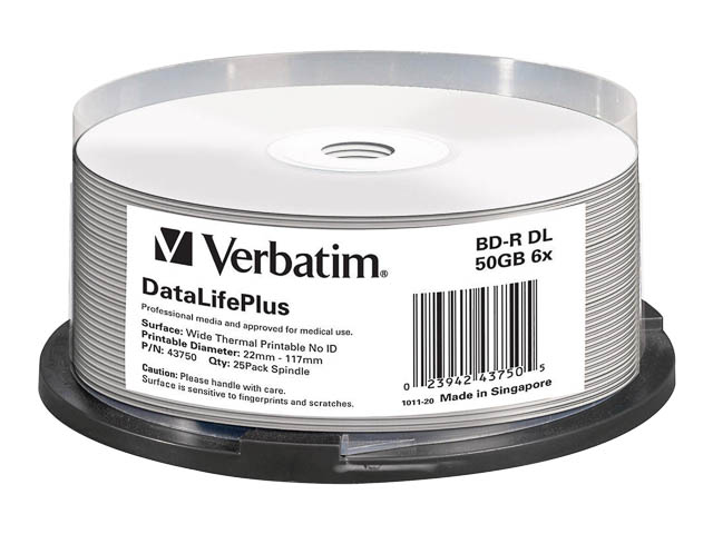 VERBATIM BD-R 50GB 6x (25) CB WORM 43750 Cake Box thermal printable 1