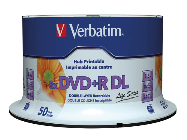 VERBATIM DVD+R 8.5GB DL 8x (50) CB 97693 cake box inkjet printable 1