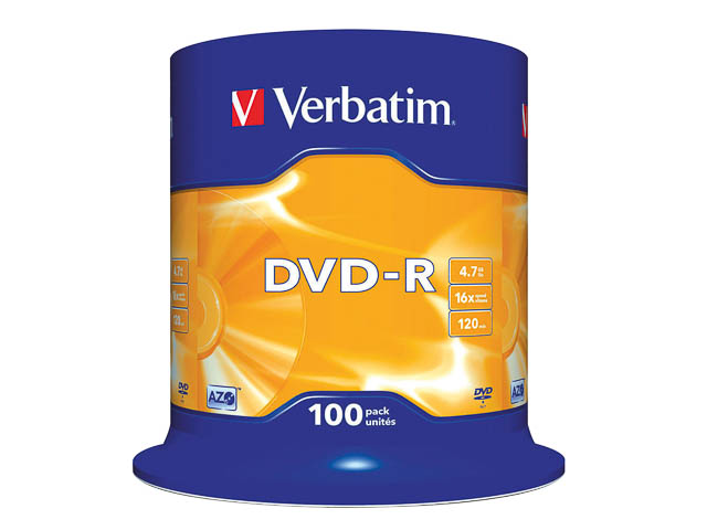 VERBATIM DVD-R 4.7GB 16x (100) CB 43549 cake box matt silver 1