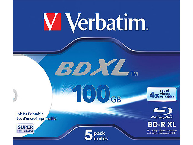 VERBATIM BD-R XL 100GB 4x (5) JC WORM 43789 Jewel Case 1