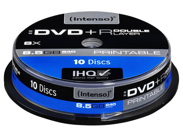 INTENSO DVD+R DL 8.5GB 8x IW(10) CB 4381142 Cake Box inkjet printable 1