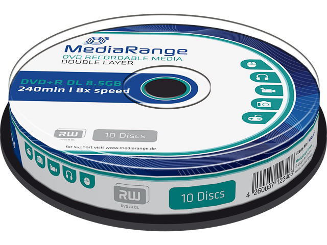 MEDIARANGE DVD+R DL 8.5GB 8x(10) CB WORM MR466 Cake Box 1