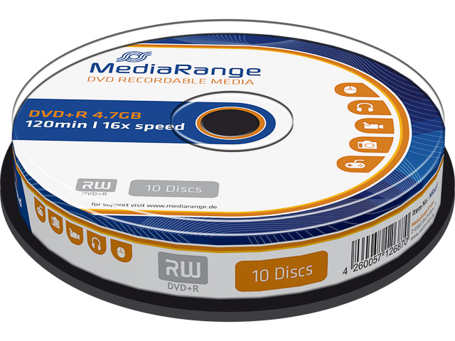 MEDIARANGE DVD+R 4.7GB 16x (10) CB WORM MR453 Cake Box 1