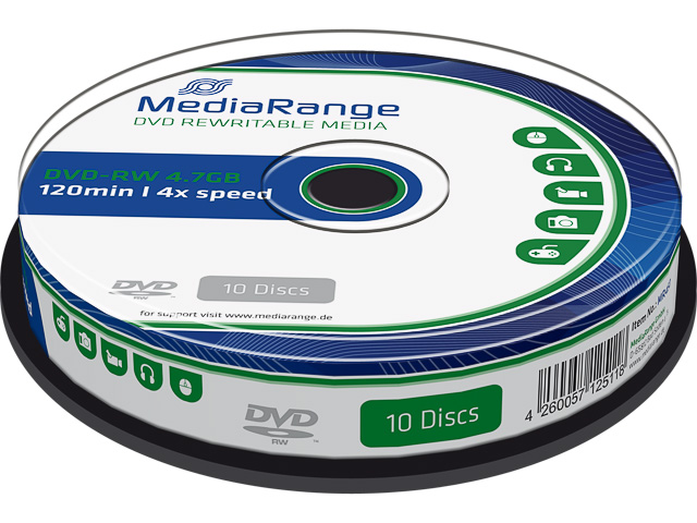 MEDIARANGE DVD-RW 4.7GB 4x (10) CB MR450 Cake Box 1