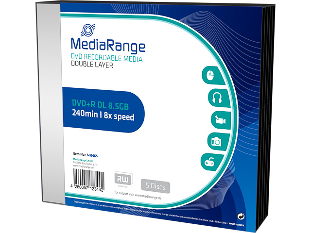 MEDIARANGE DVD+R DL 8.5GB 8x (5) SC MR465 slim case 1