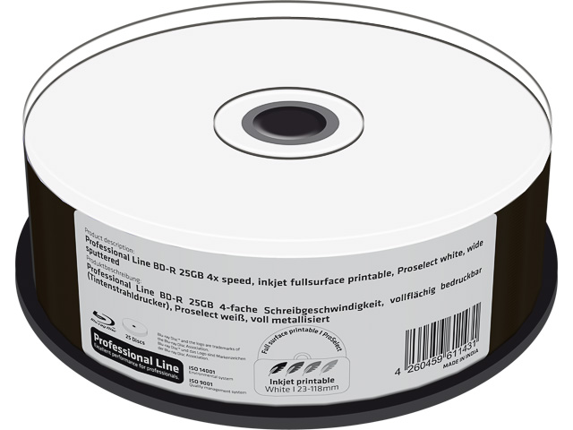 MEDIARANGE BD-R 25GB 6X IW (25) CB WORM MRPL401 Blu-ray Cake Box inkjet printab 1