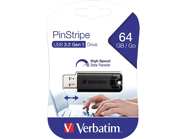 VERBATIM PINSTRIPE USB STICK 64GB 49318 USB 3.2 GEN1 black 1