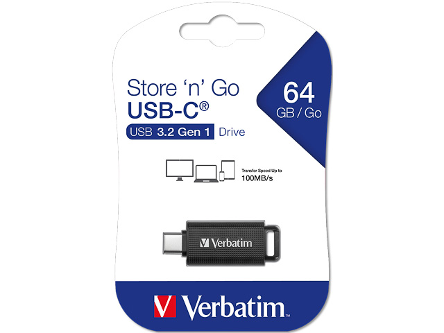 VERBATIM STORE 'N' GO USB-C STICK 64GB 49458 100MB/s USB 3.2 GEN1 schwarz 1