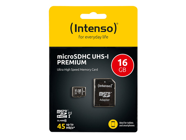 INTENSO MICRO SDHC KARTE UHS-I 16GB 3423470 45MB/s mit Adapter 1