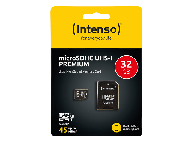 INTENSO MICRO SDHC KARTE UHS-I 32GB 3423480 45MB/s mit Adapter 1
