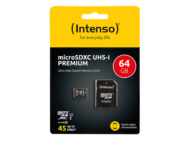 INTENSO MICRO SDXC KARTE UHS-I 64GB 3423490 45MB/s mit Adapter 1