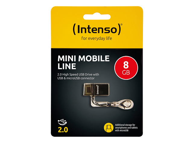 INTENSO MINI MOBILE LINE USB STICK 8GB 3524460 20MB/s USB 2.0 schwarz 1