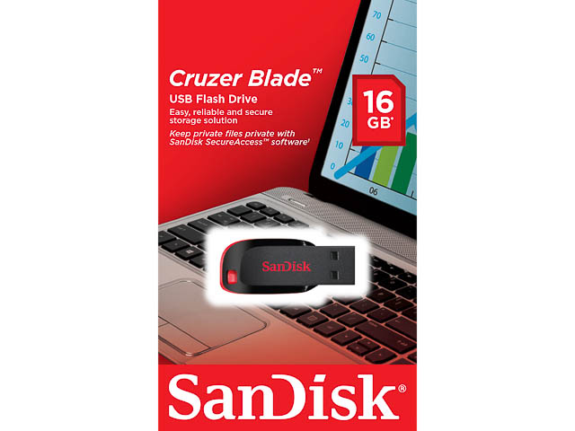 SANDISK CRUZER BLADE USB STICK 16GB SDCZ50-016G-B35 USB 2.0 schwarz 1