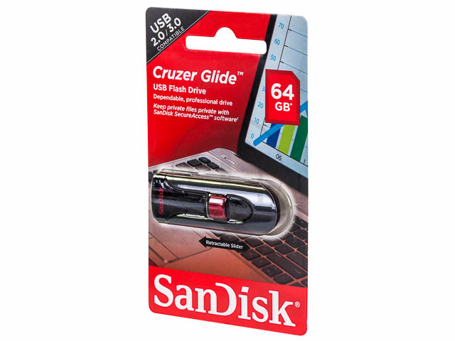 SANDISK CRUZER GLIDE USB DRIVE 64GB SDCZ60-064G-B35 USB 2.0 black 1