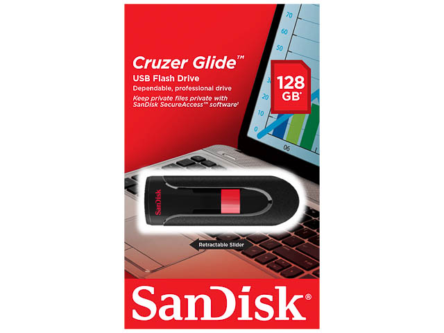SANDISK CRUZER GLIDE USB DRIVE 128GB SDCZ60-128G-B35 USB 2.0 black 1