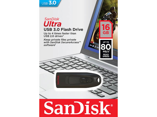 SANDISK ULTRA USB STICK 16GB SDCZ48-016G-U46 100MB/s USB 3.0 black 1