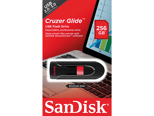 SANDISK CRUZER GLIDE USB STICK 256GB SDCZ60-256G-B35 USB 2.0 schwarz 1