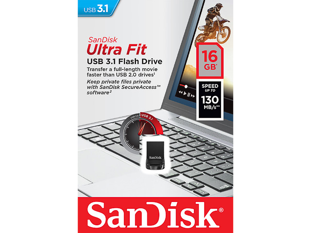 SANDISK CRUZER ULTRA FIT USB STICK 16GB SDCZ430-016G-G46 130MB/s USB 3.1 schwarz 1
