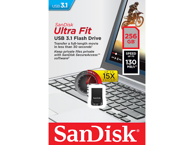 SANDISK CRUZER ULTRA FIT USB STICK 256GB SDCZ430-256G-G46 130MB/s USB 3.1 schwarz 1