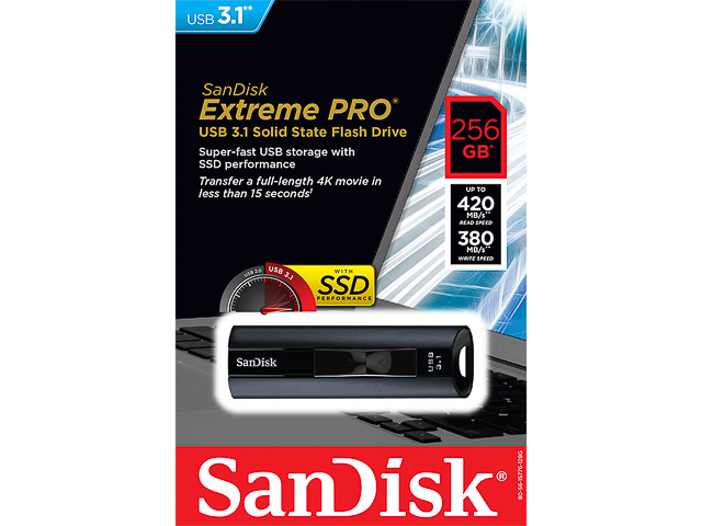 SANDISK CRUZER EXTREME PRO USBSTICK 256G SDCZ880-256G-G46 420MB/s USB 3.1 schwarz 1
