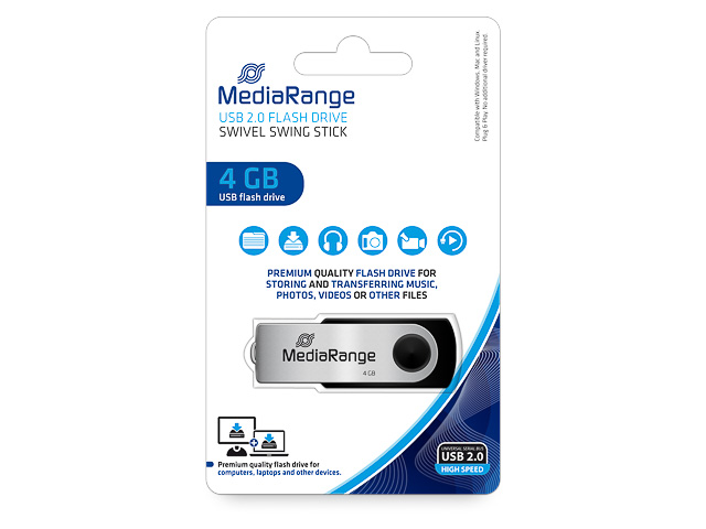MEDIARANGE FLEXI USB FLASH DRIVE 4GB MR907 15MB/s USB 2.0 black-silver 1
