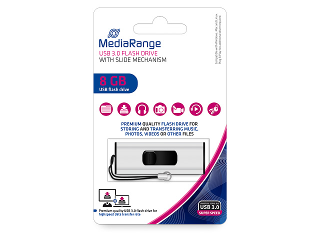 MEDIARANGE SUPERSPEED FLASH DRIVE 8GB MR914 USB 3.0 white 1