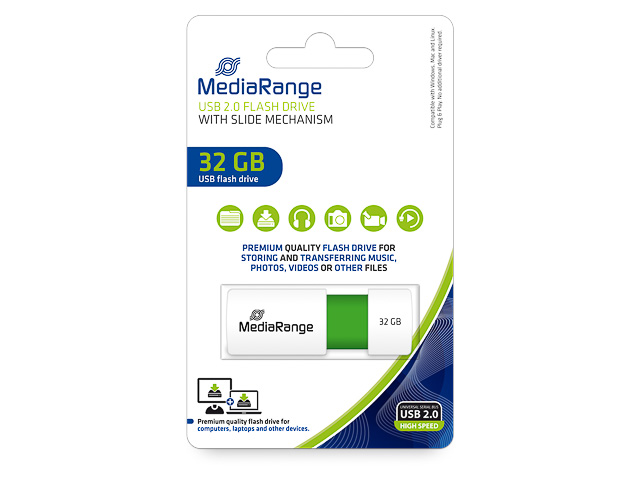 MEDIARANGE USB FLASH DRIVE 32GB GREEN MR973 slidemechanism green 1