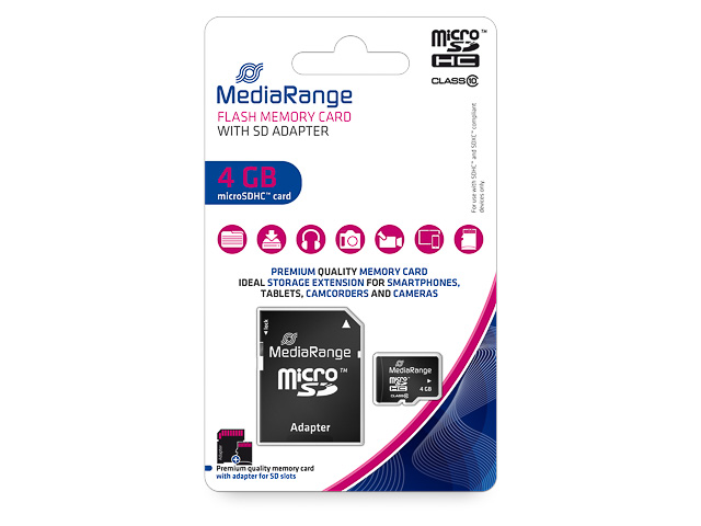 MEDIARANGE MICRO SDHC CARD 4GB MR956 class 10 with adapter 1